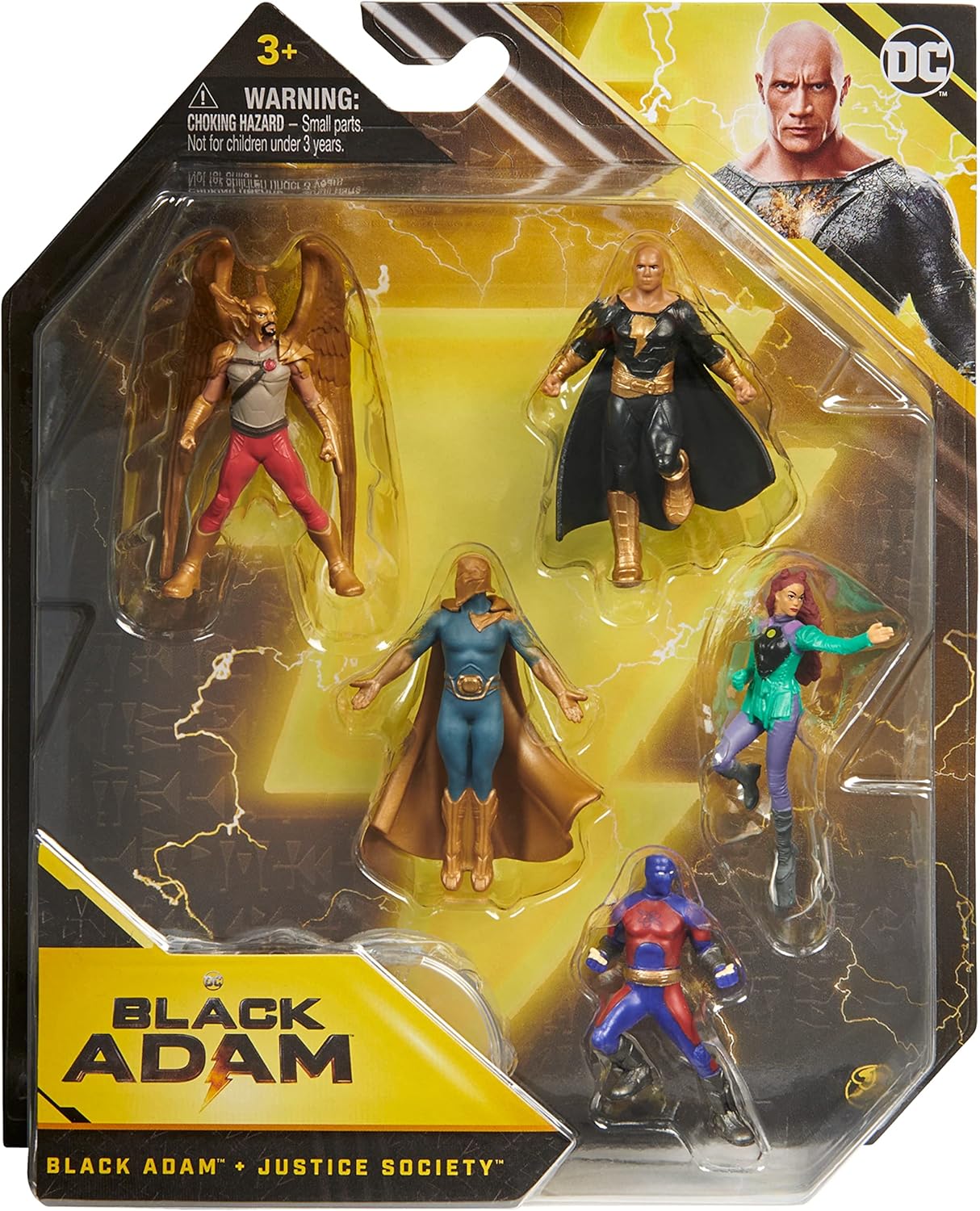 DC Comics, Black Adam Justice Society 5-Pack, 2-inch Action Figures with Stand, Black Adam Movie Collectible Kids Toys, for Ages 3 and Up