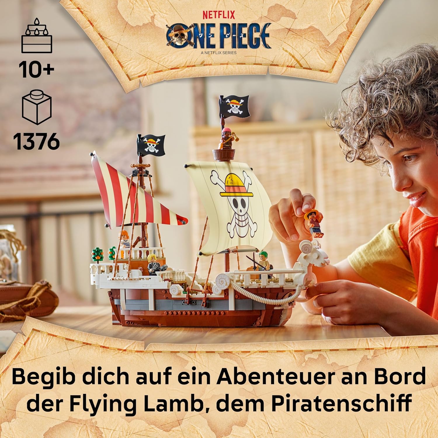LEGO ONE PIECE - The Pirate Ship Flying Lamb (Going Merry) - Playset with 5 Minifigures - incl. Luffy, Zoro & Nami - Building Toy - Gift for Boys, Girls & Fans from 10 Years - 75639