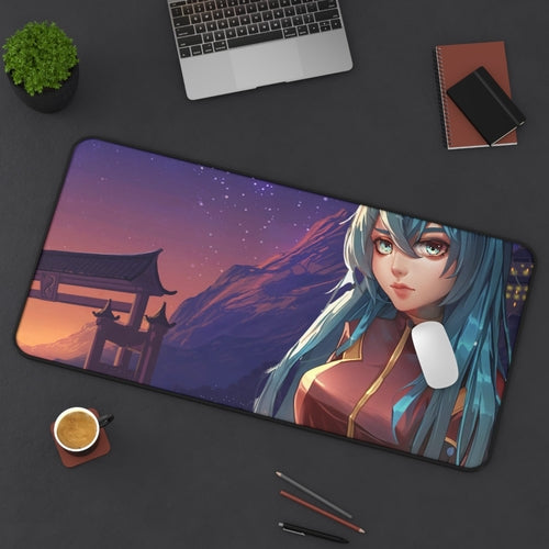 Anime Girl in Space Suit Desk Mat – Futuristic Anime Design Desk Pad