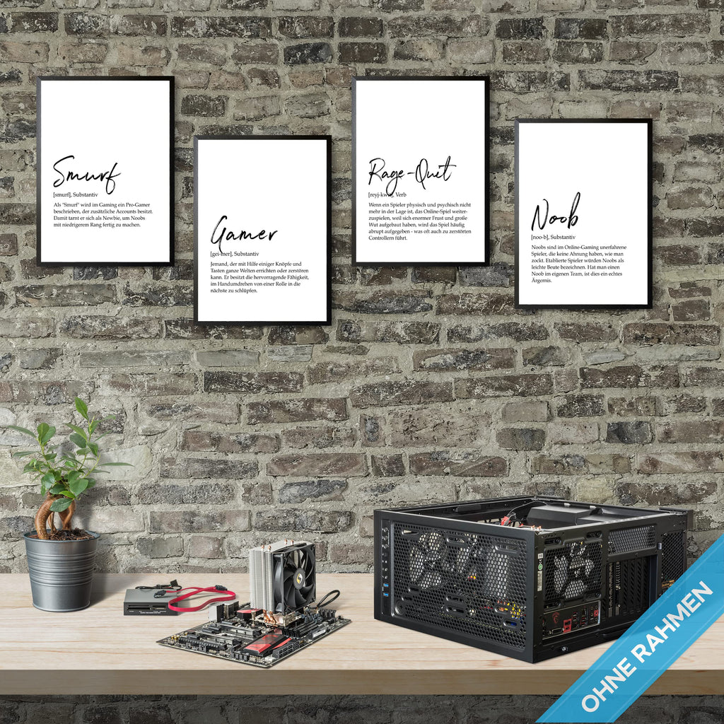 mojoliving Gaming Zimmer Deko Bilder | Poster Wand für Gamer Jugendzimmer | Set mit Neon Sign Motive | Coole Geschenke für Gamer | Zocker Bilder Wand | Neon Wandbild
