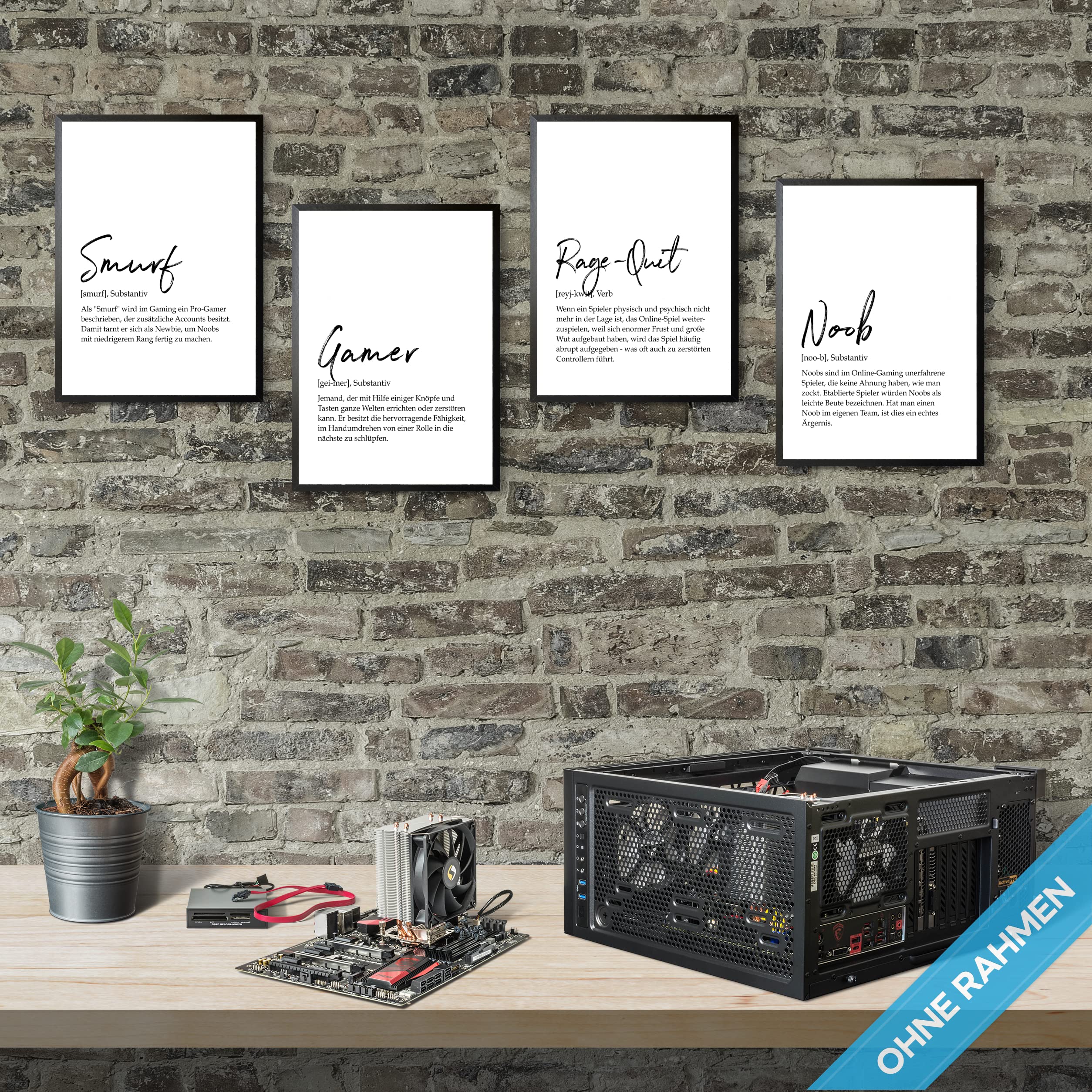 mojoliving Gaming Zimmer Deko Bilder | Poster Wand für Gamer Jugendzimmer | Set mit Neon Sign Motive | Coole Geschenke für Gamer | Zocker Bilder Wand | Neon Wandbild