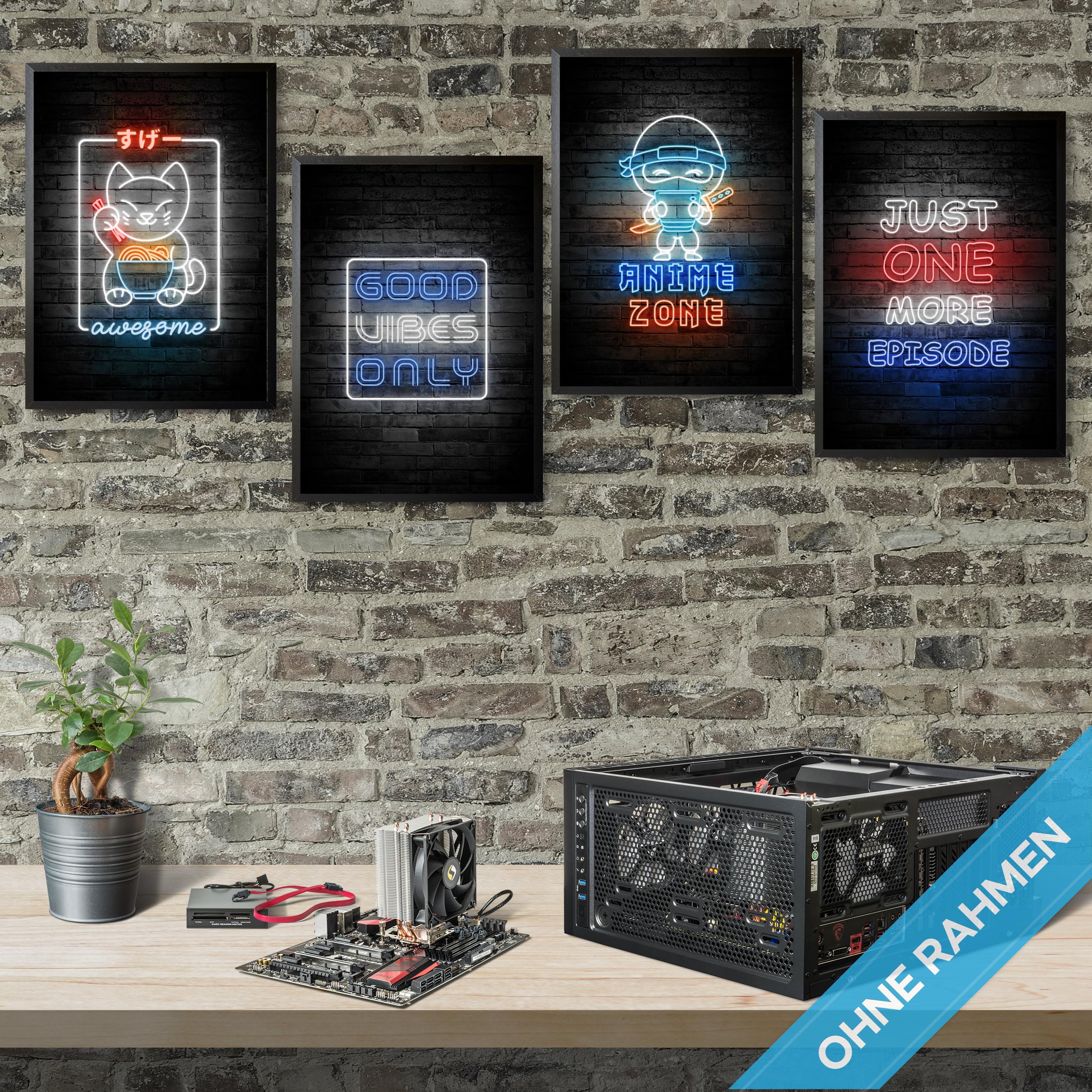 mojoliving Gaming Zimmer Deko Bilder | Poster Wand für Gamer Jugendzimmer | Set mit Neon Sign Motive | Coole Geschenke für Gamer | Zocker Bilder Wand | Neon Wandbild