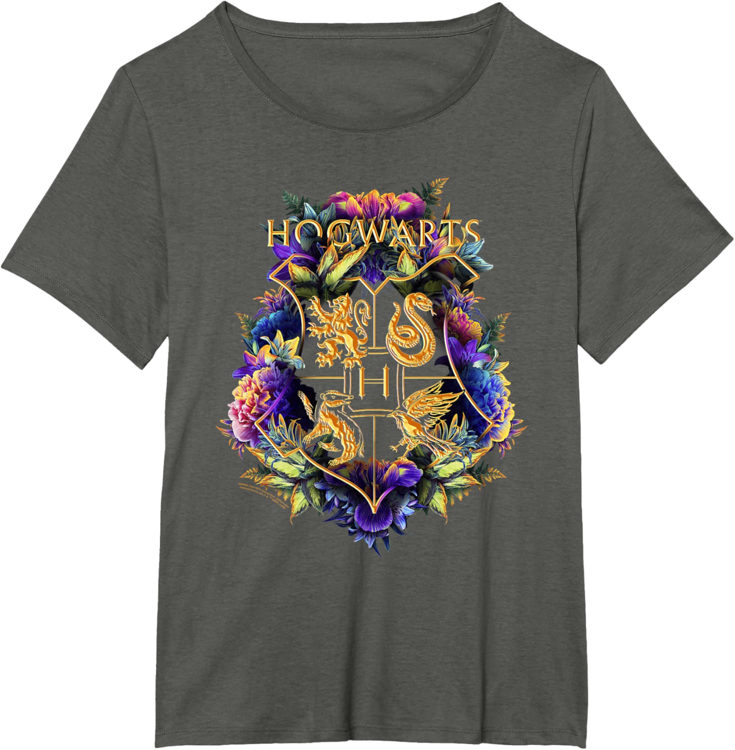 Harry Potter Hogwarts Multi-Colored Floral Crest T-Shirt