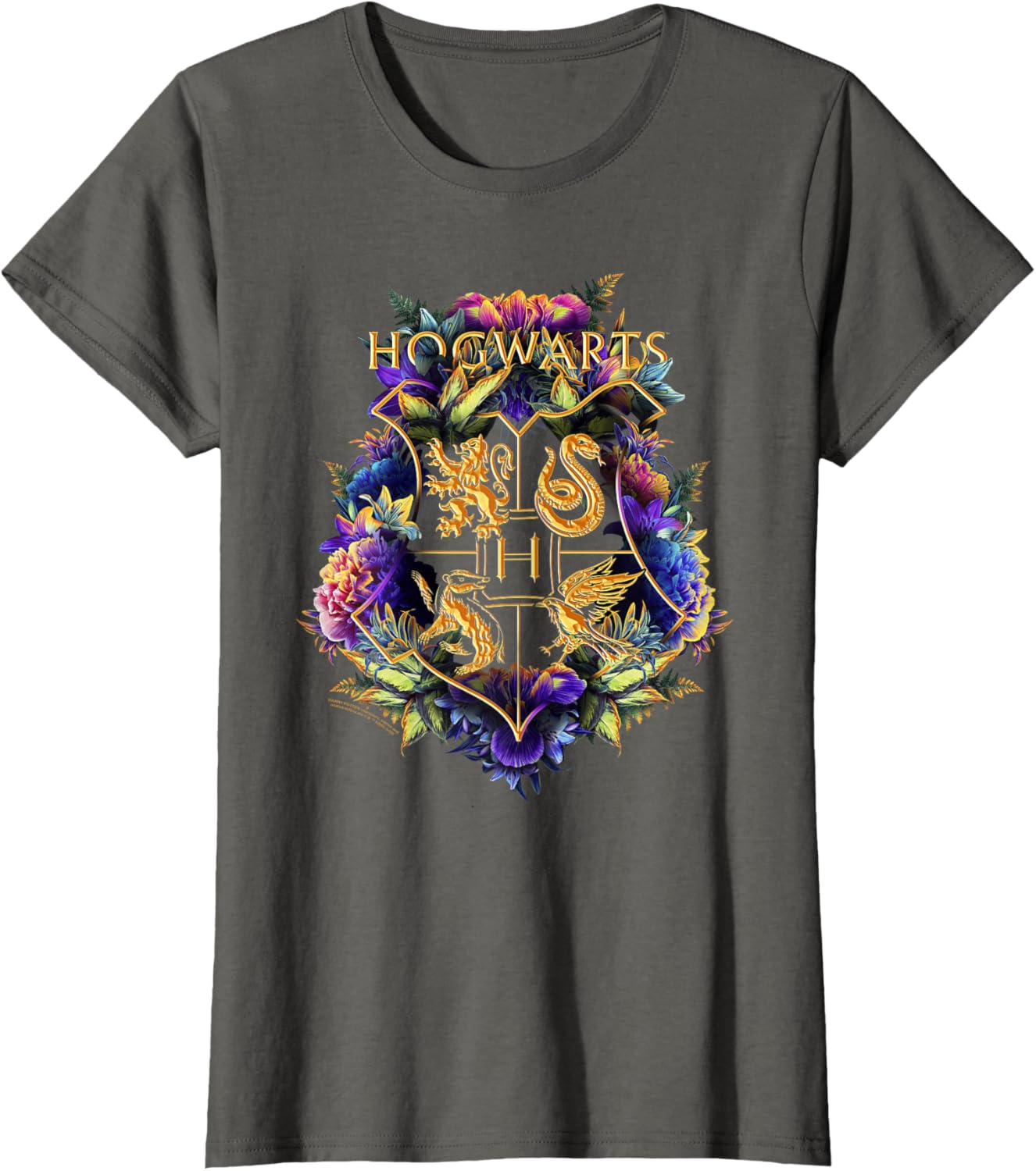 Harry Potter Hogwarts Multi-Colored Floral Crest T-Shirt
