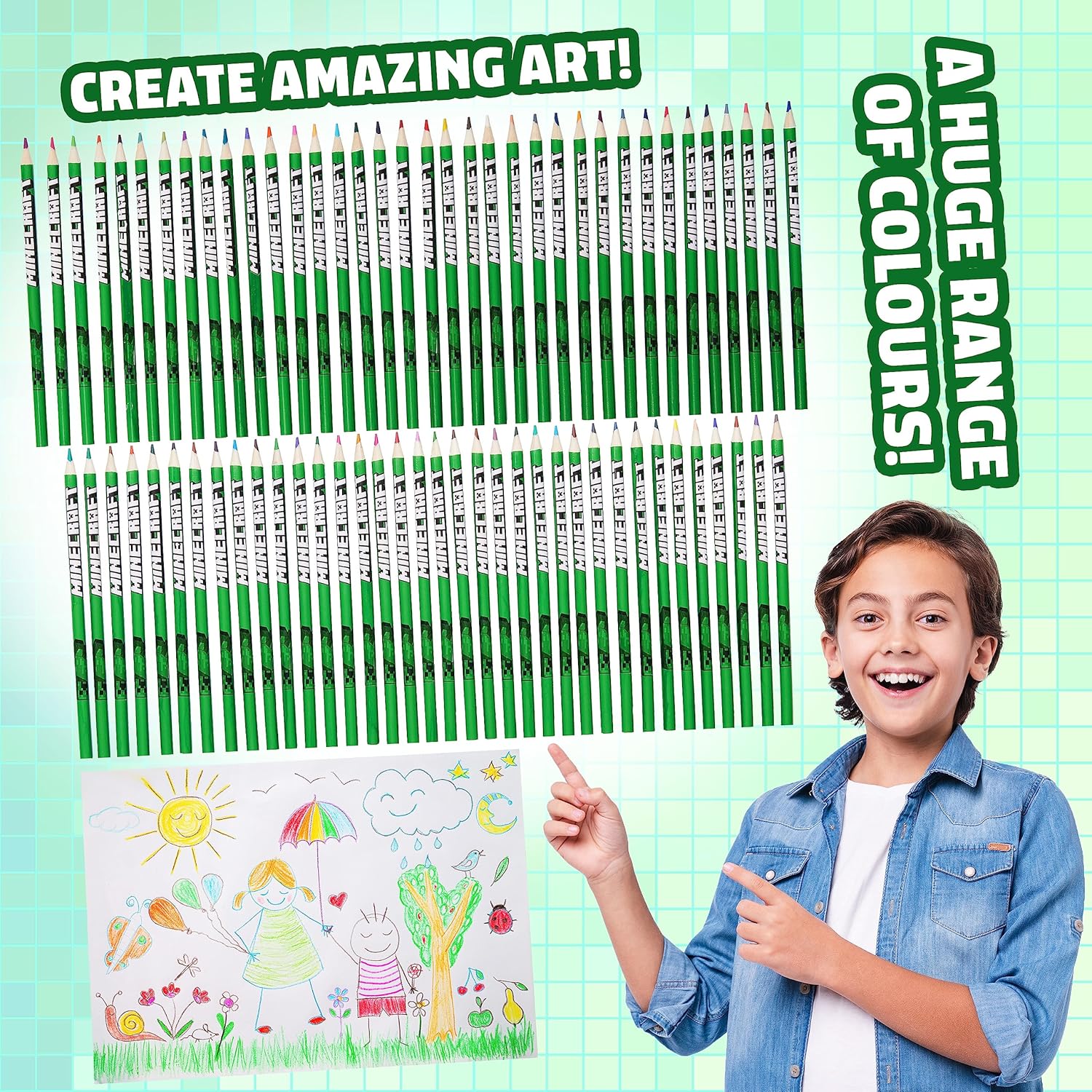 Minecraft Set von Farbstiften, Merchandise in Creeper Design Box, Geschenke Für Jungs & Mädchen, 72 Malstifte Pro Box
