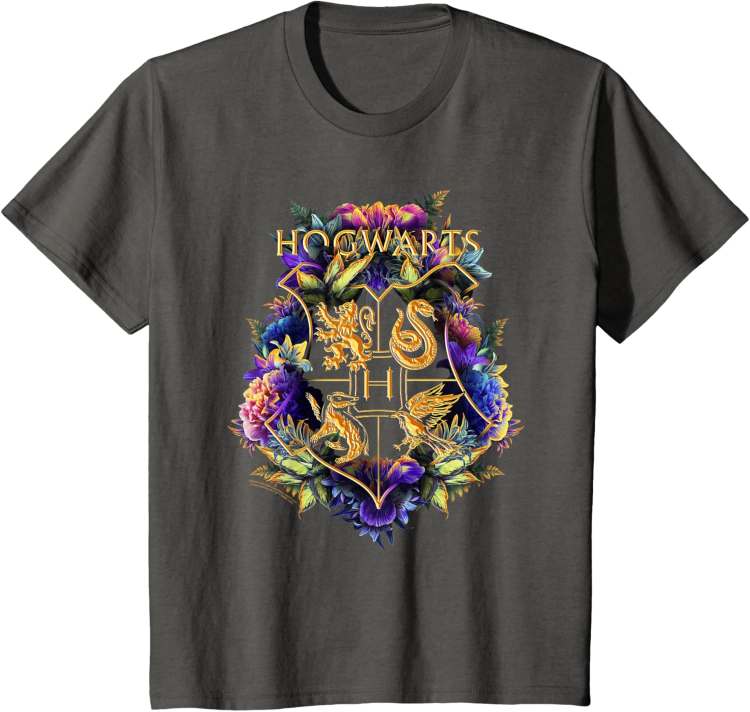 Harry Potter Hogwarts Multi-Colored Floral Crest T-Shirt