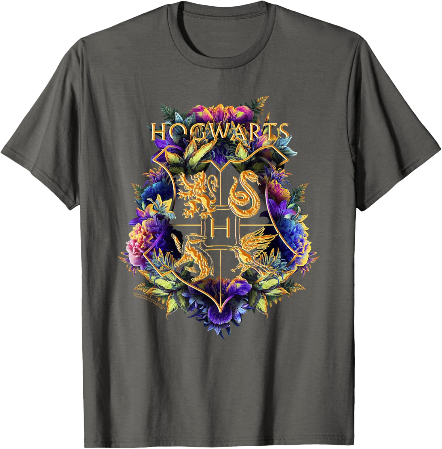 Harry Potter Hogwarts Multi-Colored Floral Crest T-Shirt