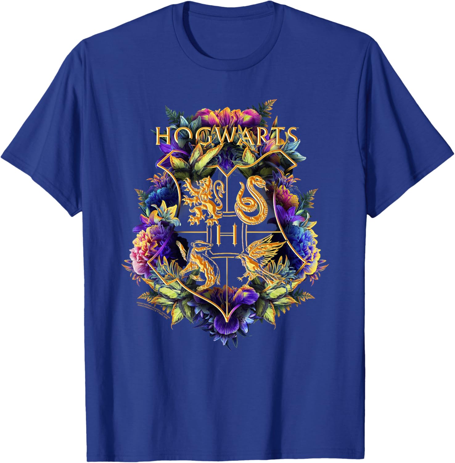 Harry Potter Hogwarts Multi-Colored Floral Crest T-Shirt