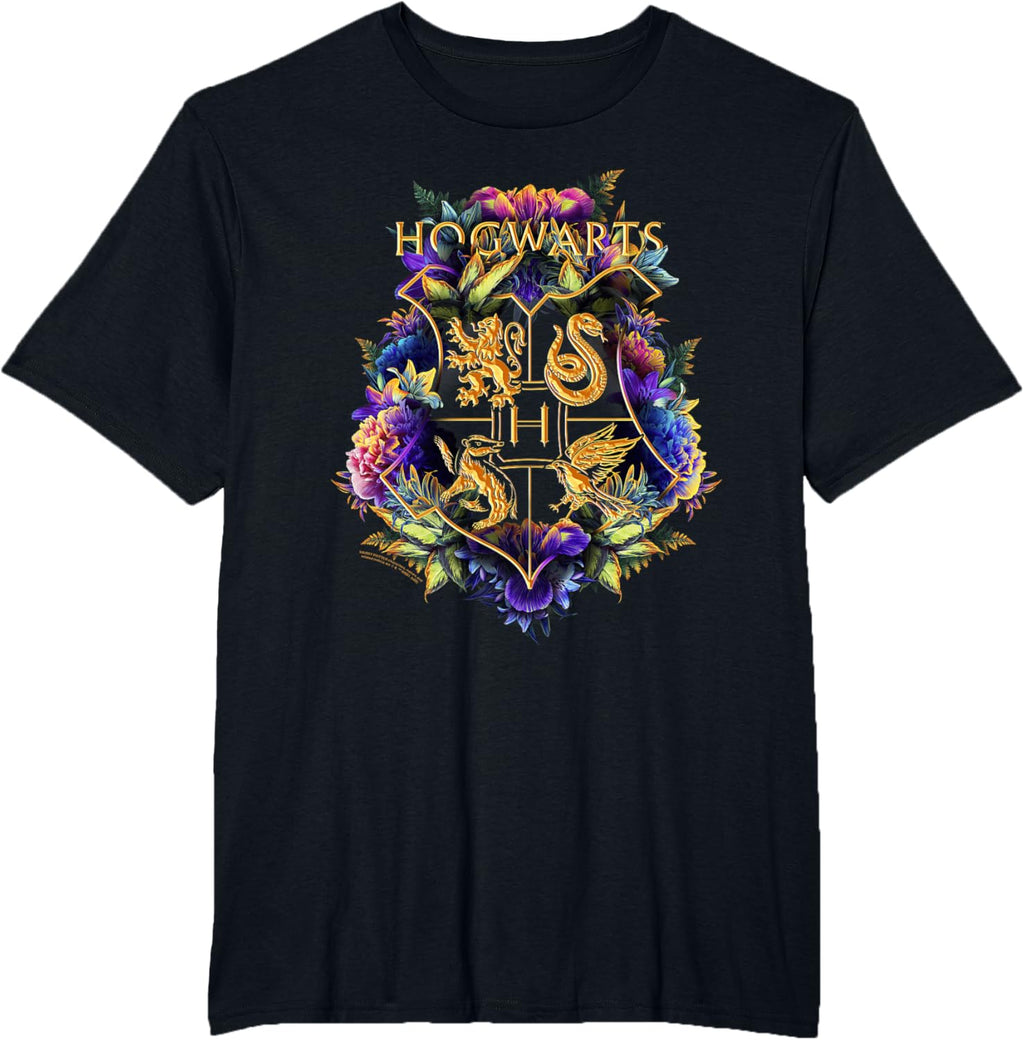 Harry Potter Hogwarts Multi-Colored Floral Crest T-Shirt