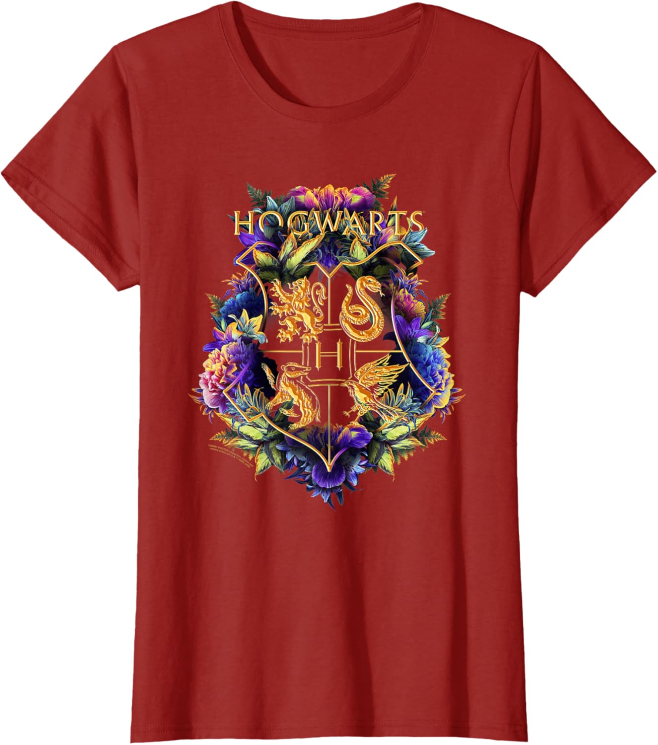 Harry Potter Hogwarts Multi-Colored Floral Crest T-Shirt