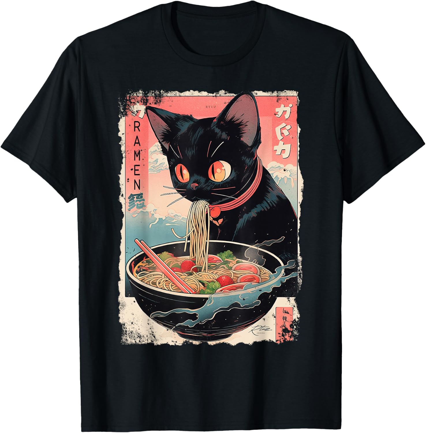 Ramen Nudeln Katze Japan Y2K Kawaii Retro Katzen Manga Anime T-Shirt