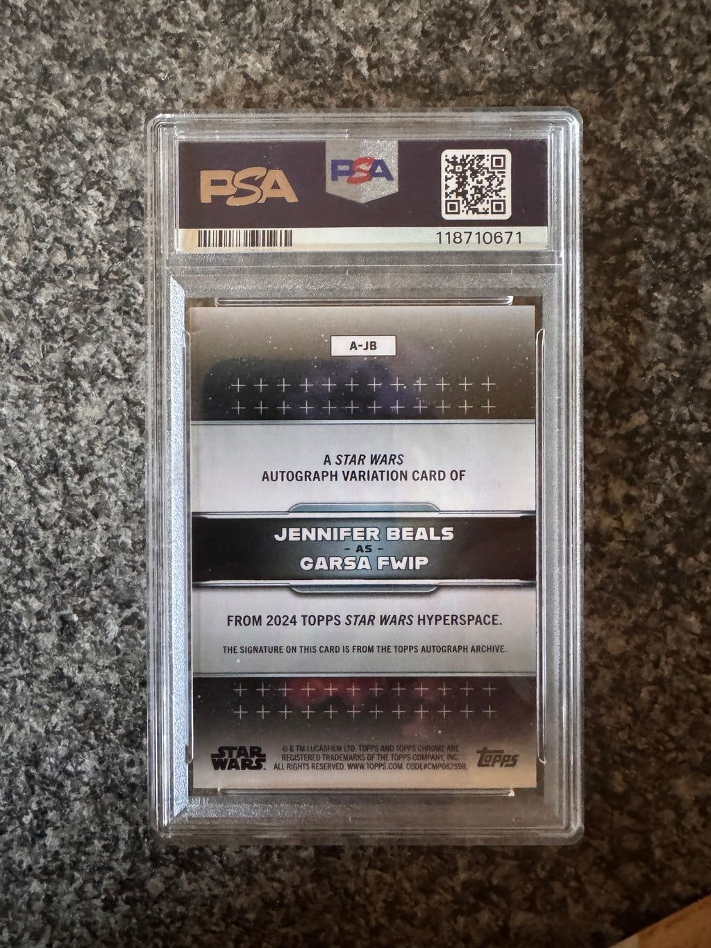 PSA 10 GEM MINT – Jennifer Beals (Garsa Fwip) Autograph Hyperlanes Refractor | 2024 Topps Star Wars Hyperspace